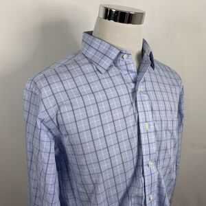 Brooks Brothers 16.5 34 Classic Non Iron Dress Shirt Blue White Plaid Cotton